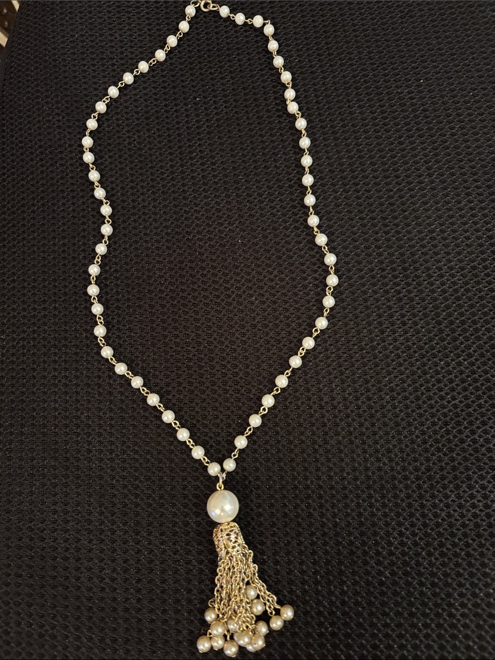 Vintage Gold tone faux Pearl Tassel Necklace - Women Jewelry
